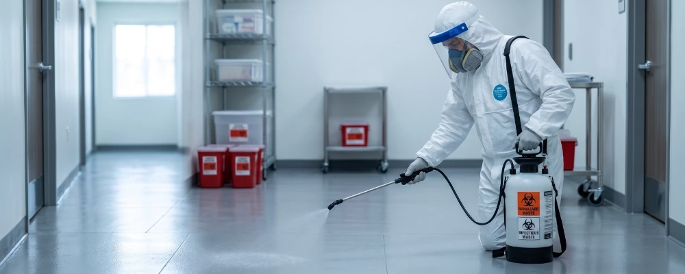 Professional cleanup process for blood and bodily fluid contamination
