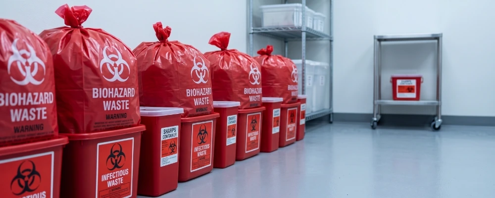 Professional biohazard technicians handling contaminated areas safely