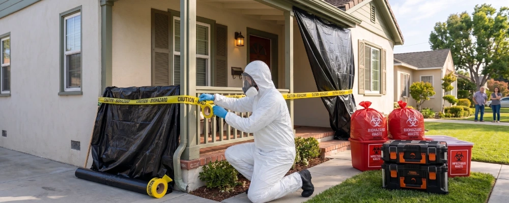 Professional biohazard cleaning and crime scene restoration process