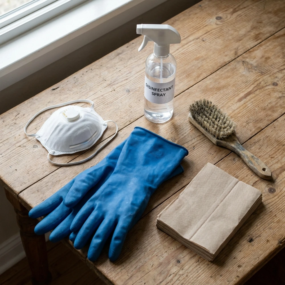 Professional PPE and equipment for rodent cleanup