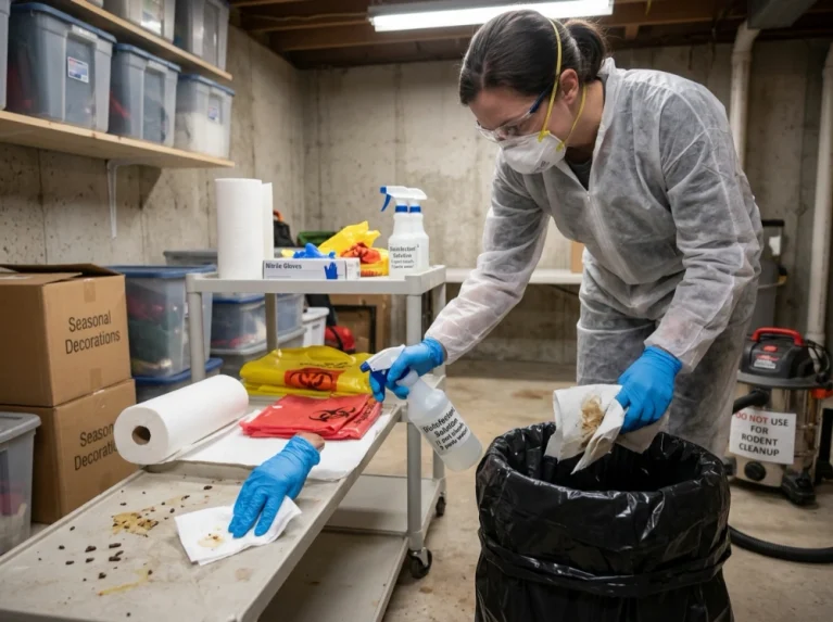 rodent urine and feces cleanup