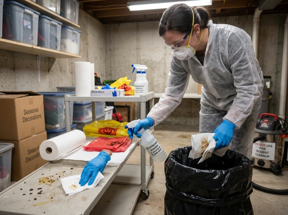 rodent urine and feces cleanup
